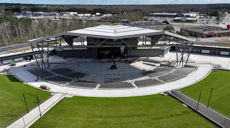 Macon's new Atrium Health Amphitheater, one of the largest amphitheaters in Georgia, is set to open Sunday on a tract adjacent to the Macon Mall. (Hyosub Shin / Hyosub.Shin@ajc.com)