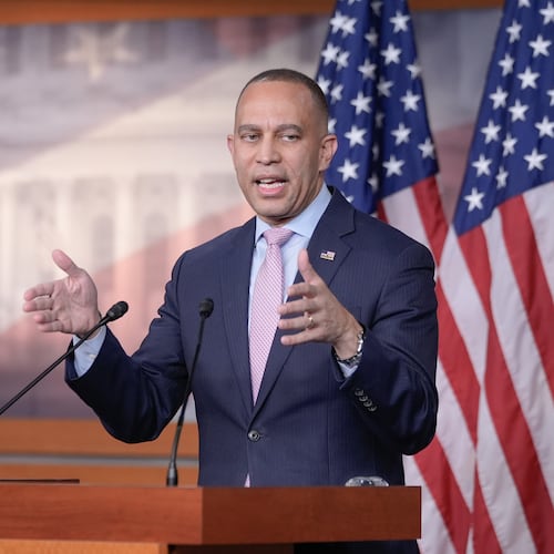 House Minority Leader Hakeem Jeffries, D-N.Y., speaks during a news conference on Capitol Hill, Monday, Jan. 5, 2026, in Washington. (AP Photo/Mariam Zuhaib)