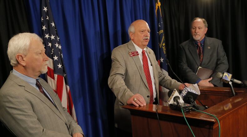 State Rep. Tommy Benton, R-Jefferson, holds a press conference to discuss his resolution to honor and recognize Confederate history in the state. BOB ANDRES / BANDRES@AJC.COM