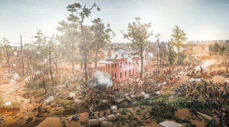 The newly restored “The Battle of Atlanta” can be seen starting Friday at the brand-new Lloyd and Mary Ann Whitaker Cyclorama Building. ALYSSA POINTER/ALYSSA.POINTER@AJC.COM