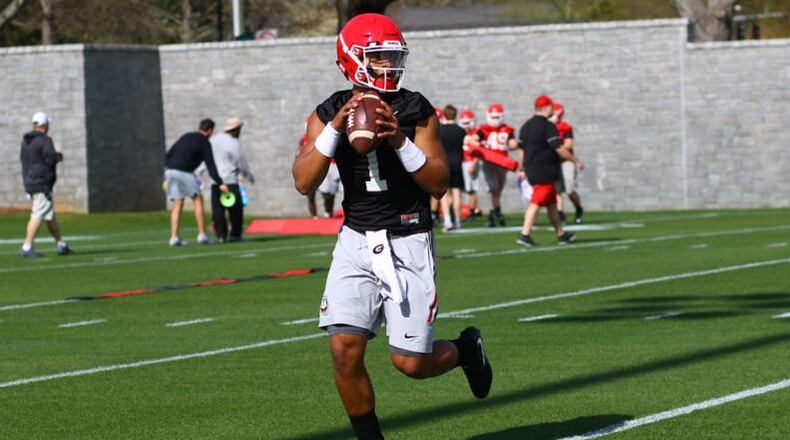 Georgia quarterback Justin Fields during spring practice. (Photo by Steffenie Burns / Georgia Atheltic Department)