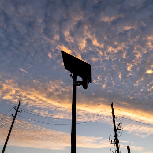 FILE - A Flock Safety license plate reader is seen along a public road, Thursday, Oct. 16, 2025, in Houston. (AP Photo/David Goldman, File)