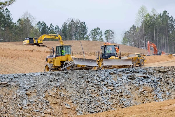 Heavy machinery is seen on Monday, March 30, 2026, at the construction site for Core Scientific, a crypto and AI data center company expanding its presence in Dalton, Georgia. Residents in the surrounding areas of the construction complain about the noise pollution caused by the heavy equipment.
 (Miguel Martinez/AJC)