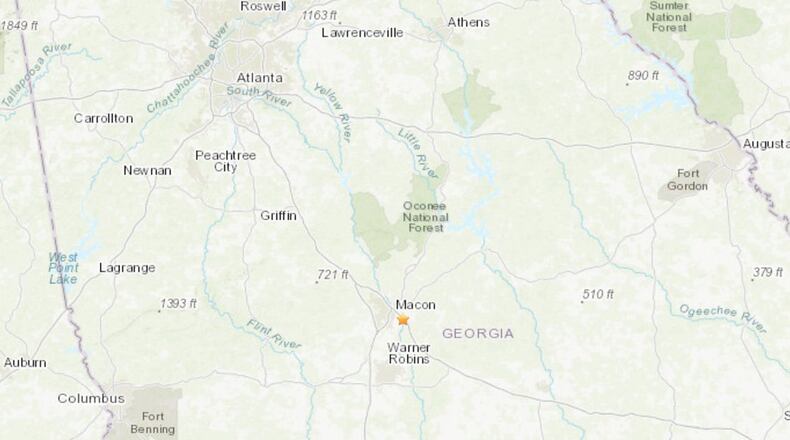 The earthquake was reported near Macon about 1:30 a.m.