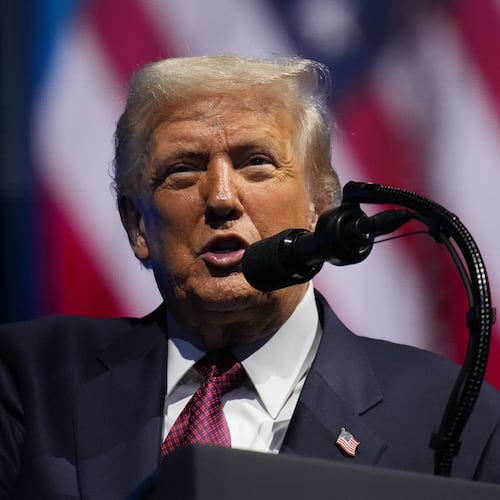 President Donald Trump speaks to the America Business Forum Miami, at the Kaseya Center, Wednesday, Nov. 5, 2025, in Miami. (AP Photo/Jacquelyn Martin)