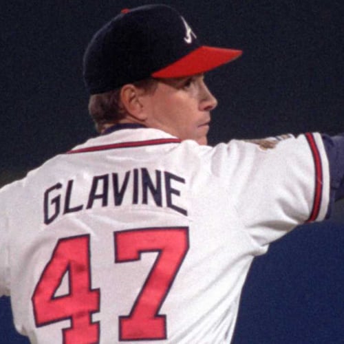Braves starting pitcher Tom Glavine holds the Cleveland Indians to just one hit in Game 6 of the World Series Oct. 28, 1995, in Atlanta. The Braves captured their first championship in Atlanta behind the MVP performance. (Marlene Karas / AJC)