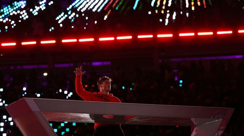DJ Martin Garrix performs during the Closing Ceremony of the PyeongChang 2018 Winter Olympic Games at PyeongChang Olympic Stadium on February 25, 2018 in Pyeongchang-gun, South Korea.