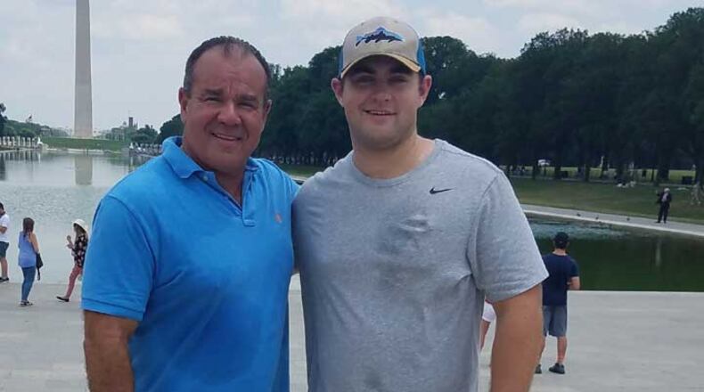 Connor Mediate, right, with his father, Joe Mediate, during a family trip to Washington D.C. Connor was shot and killed in 2021 during a botched robbery. Courtesy of the Mediate Family