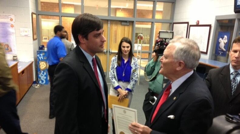 Marietta City Schools Superintendent Grant Rivera, left, will appeal to Georgia Governor Nathan Deal, right, and the Cobb County delegation to the Georgia General Assembly for passage of four legislative priorities. AJC file photo