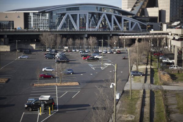 The Atlanta Hawks and development partners are looking to redevelop the area surrounding Philips Arena into a mixed-use entertainment district. The Gulch, shown here Monday afternoon March 7, 2016, is one area that could be used for the project. AJC File Photo