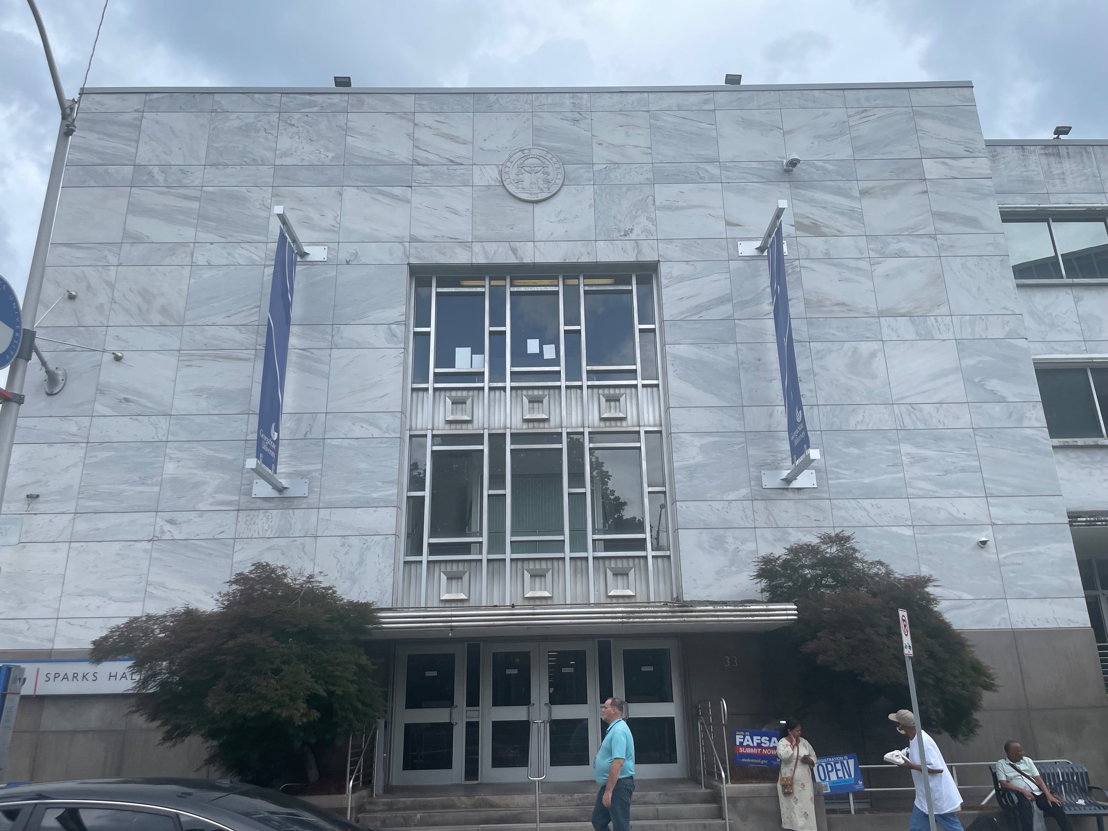 Georgia State University officials envision that Sparks Hall, among the school's first major buildings, would become a greenspace for students. (Bill Torpy/AJC)