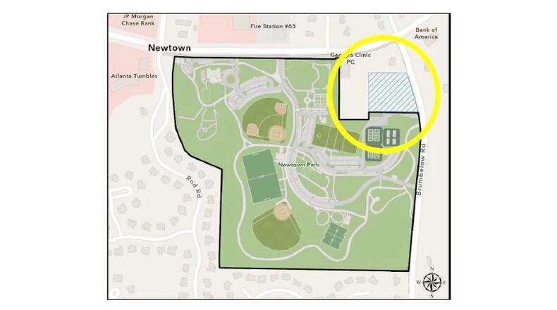 Johns Creek will purchase this 2.11-acre lot at 9880 Brumbelow Road for Fire Station #63 and Police Department South Substation. (Courtesy City of Johns Creek)