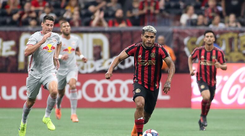 Atlanta United forward Josef MartAnez (7) moves the ball during the first half in a MLS game against the New York City Red Bulls on Sunday, July 7, 2019, in Atlanta. Branden Camp/SPECIAL