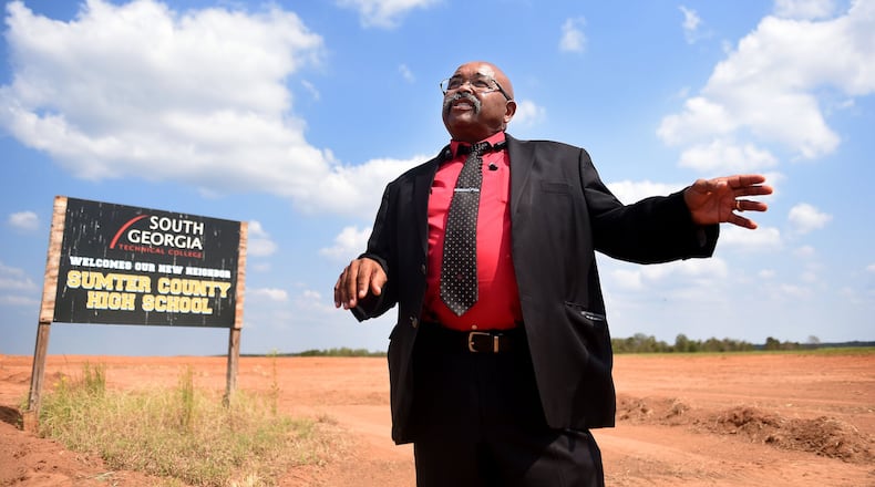 Mathis Kearse Wright Jr., who successfully sued the Sumter County Board of Elections, stands on the grounds where the new Sumter County High School is being built. (Ryon Horne/RHORNE@AJC.COM)