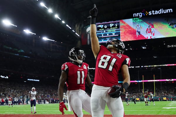 Falcons tight end Austin Hooper catches a touchdown in the 2017 Super Bowl. Wonder how the rest of the game played out.