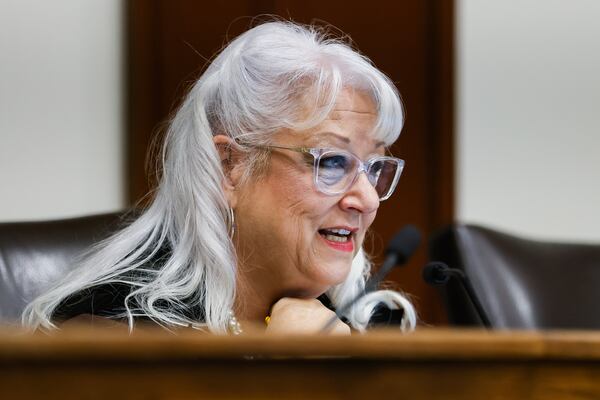 Board Member Salleigh Grubbs speaks during a State Election Board meeting at Barrow County Historic Courthouse in Winder, Ga., on Wednesday, Feb. 18, 2026. (Abbey Cutrer/AJC)