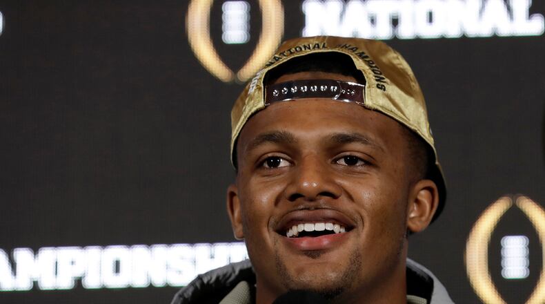 Clemson quarterback Deshaun Watson smiles during news conference Tuesday, Jan. 10, 2017, in Tampa, Fla., after Clemson defeated Alabama 35-31 in the College Football Playoff National Championship Game. Watson was the offensive player of the game.