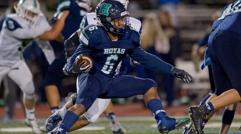 Harrison running back David Roberts (6) looks for an opening in Creekview's defense during the second half of the teams’ regular-season finale. (Daniel Varnado/Special)
