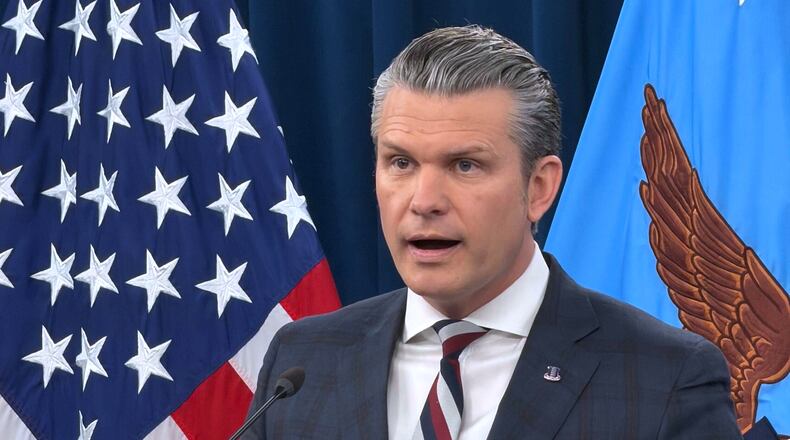 Defense Secretary Pete Hegseth speaks during a press briefing at the Pentagon, Wednesday, March 4, 2026, in Washington. (AP Photo/Konstantin Toropin)
