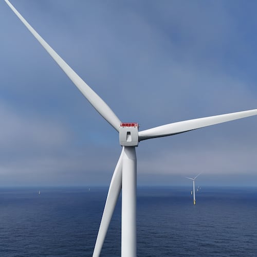 FILE - Turbines are visible at Sunrise Wind offshore wind farm that is under construction off the coast of Montauk Point, New York, April 23, 2026. (AP Photo/Joshua A. Bickel)