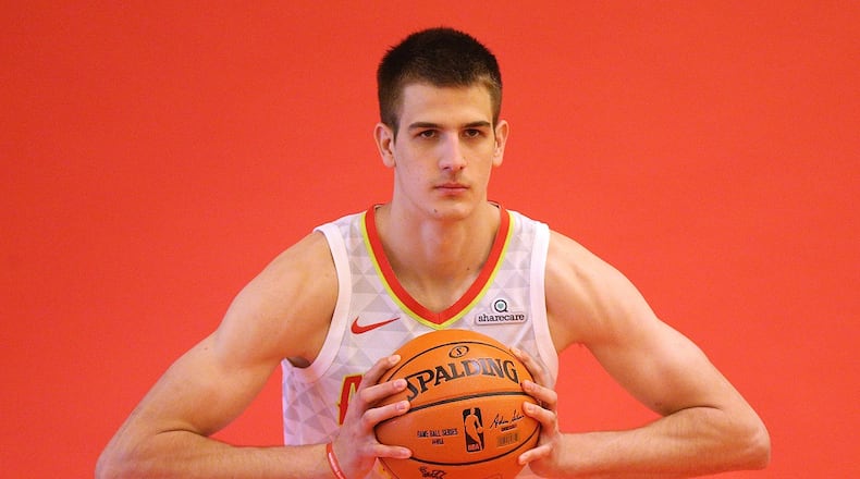Nicolas Brussino poses for a portrait during Hawks Media Day on Monday, September 25, 2017, in Atlanta. Curtis Compton/ccompton@ajc.com