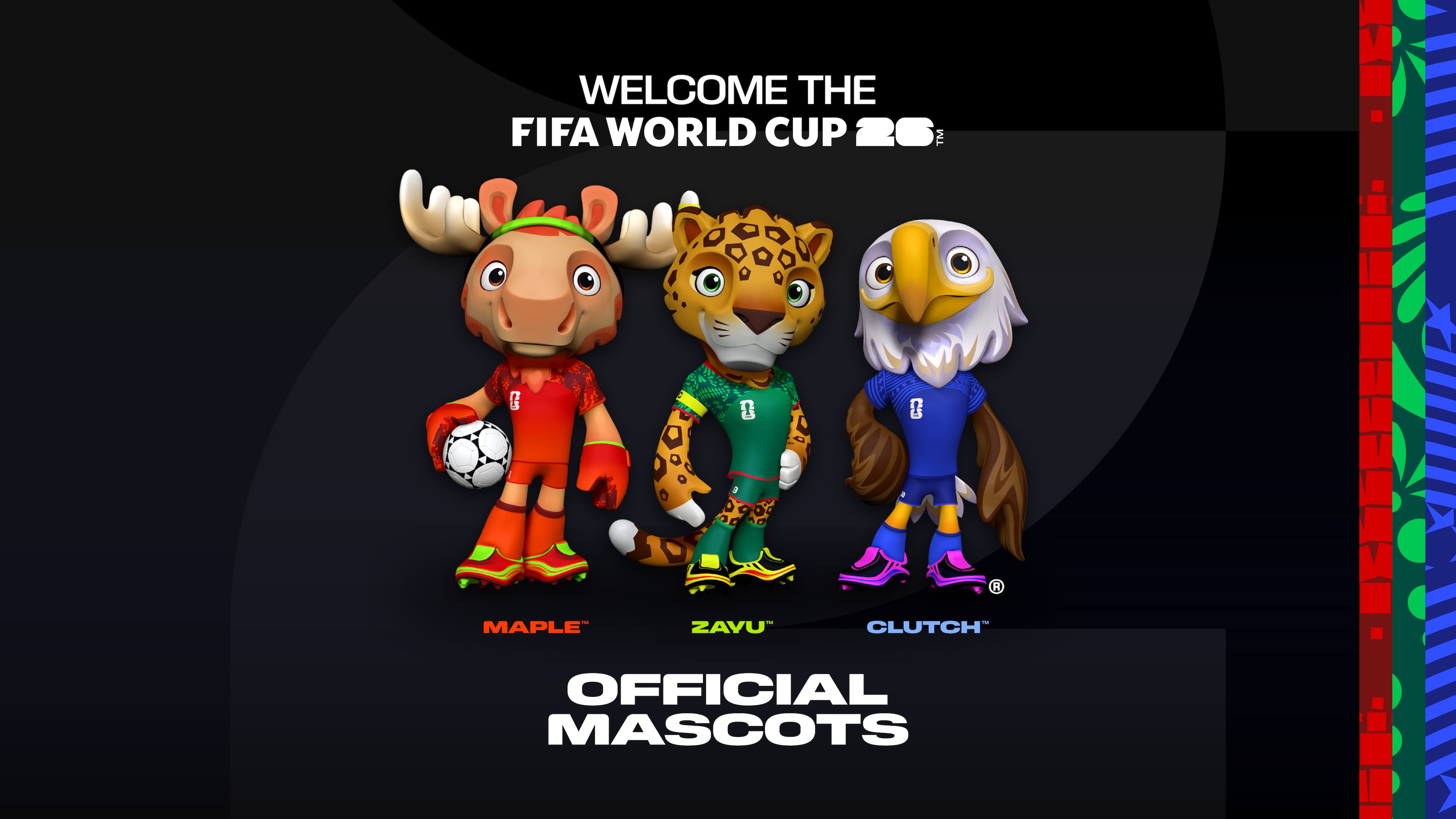The FIFA World Cup 2026 mascots are symbolic of the three North American nations that will host matches next summer: Maple, a moose representing Canada, Zayu, a jaguar representing Mexico, and Clutch, a bald eagle representing the U.S. (Courtesy of FIFA)