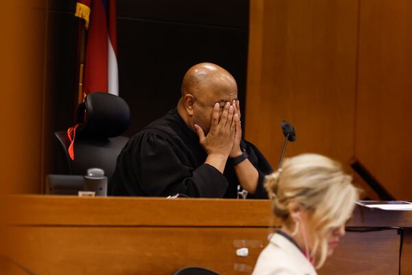 Fulton County Chief Judge Ural Glanville listens as Brian Steel, defense attorney for rapper Jeffery Williams, also known as Young Thug, argues a motion to disqualify lead prosecutor Adriane Love from the YSL case on Thursday, April 4, 2024.  AJC File