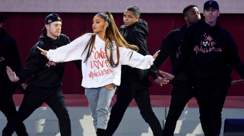 Ariana Grande performs on stage at 'One Love Manchester' benefit concert on June 4, 2017 in Manchester, England.