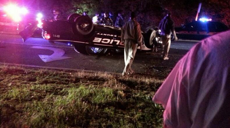 Clayton County officer loses control, flips patrol car Monday night on Flat Shoals Road