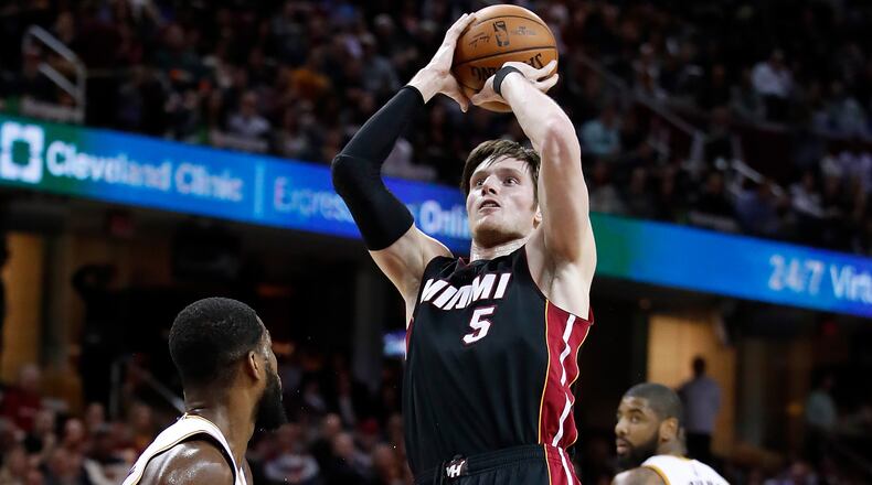 Luke Babbitt (5) joined the Hawks on a one-year contract as a 40.6 percent career shooter from 3-point range. (Photo by Gregory Shamus/Getty Images)