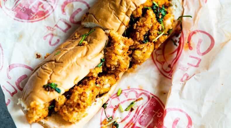 Gu's Dumplings serves an excellent Szechuan chicken po'boy.