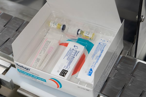 This photo provided by Gilead Sciences shows packaging for the company's HIV prevention medication, Yeztugo, (lenacapvir) at a manufacturing facility in La Verne, Calif., in June 2025. (Gilead Sciences via AP)