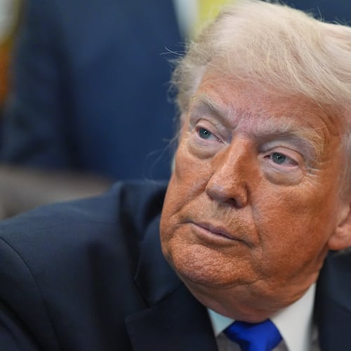 President Donald Trump speaks to reporters in the Oval Office of the White House, Thursday, April 30, 2026, in Washington. (AP Photo/Alex Brandon)