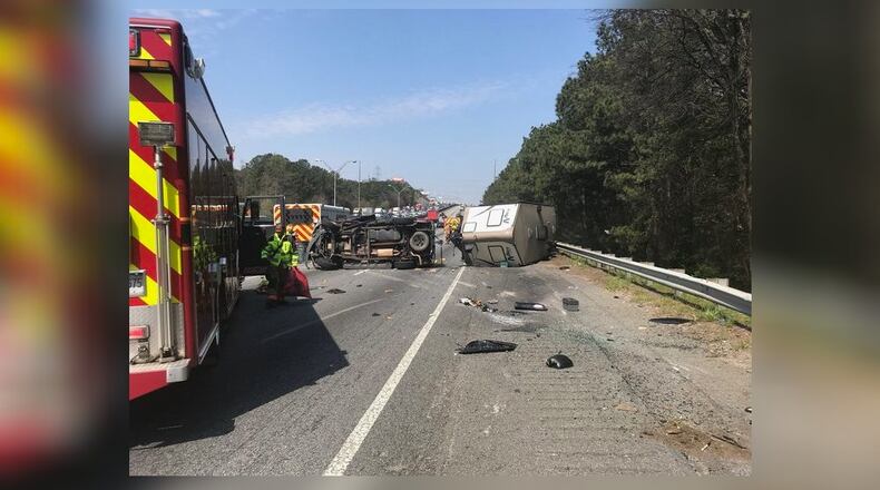One person was taken to a hospital with serious injuries in a single-vehicle crash on I-75 North in Marietta.