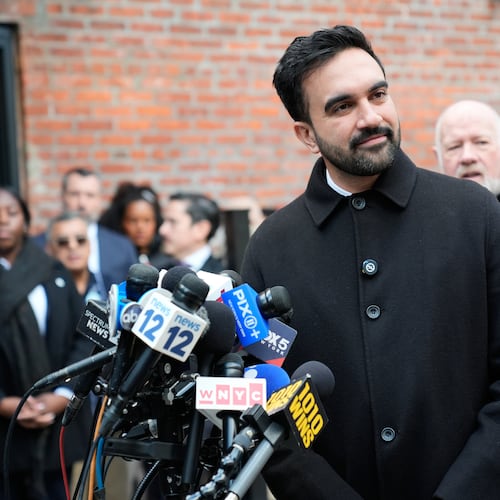 New York City mayor-elect Zohran Mamdani talks to reporters at a news conference in New York, Monday, Nov. 17, 2025. (AP Photo/Seth Wenig)