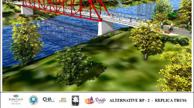 This Rogers Bridge design will retain the existing steel truss bridge, but repair the bridge and foundations to carry its own weight. Courtesy City of Duluth