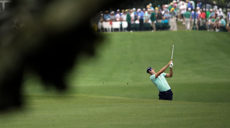 Cameron Tringale hits on the first fairway during the second round of the Masters golf tournament Friday, April 10, 2015, in Augusta, Ga. (AP Photo/David J. Phillip)