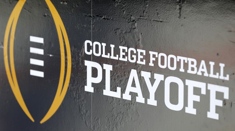 The College Football Playoff logo is seen before the 2017 College Football Playoff National Championship Game at Raymond James Stadium on Jan. 9, 2017, in Tampa, Florida. (Streeter Lecka/Getty Images/TNS)