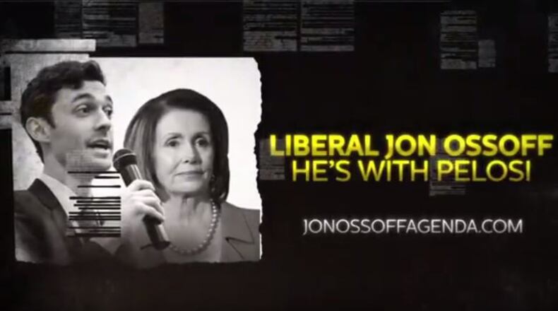 A screenshot of a Congressional Leadership Fund attack ad against Democrat Jon Ossoff.