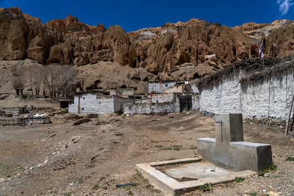 A dried up water tap is seen in the abandoned village of Samjung, Mustang region, 462 kilometers (288 miles) west of Kathmandu, Nepal, Friday, April 18, 2025. (AP Photo/Niranjan Shrestha)