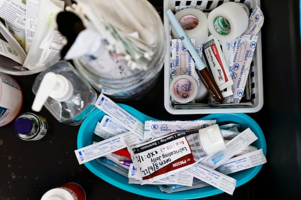 Various medical supplies sit on a table at Women’s Feminist Health Center in Atlanta on Wednesday, August 17, 2022. (Natrice Miller/natrice.miller@ajc.com)