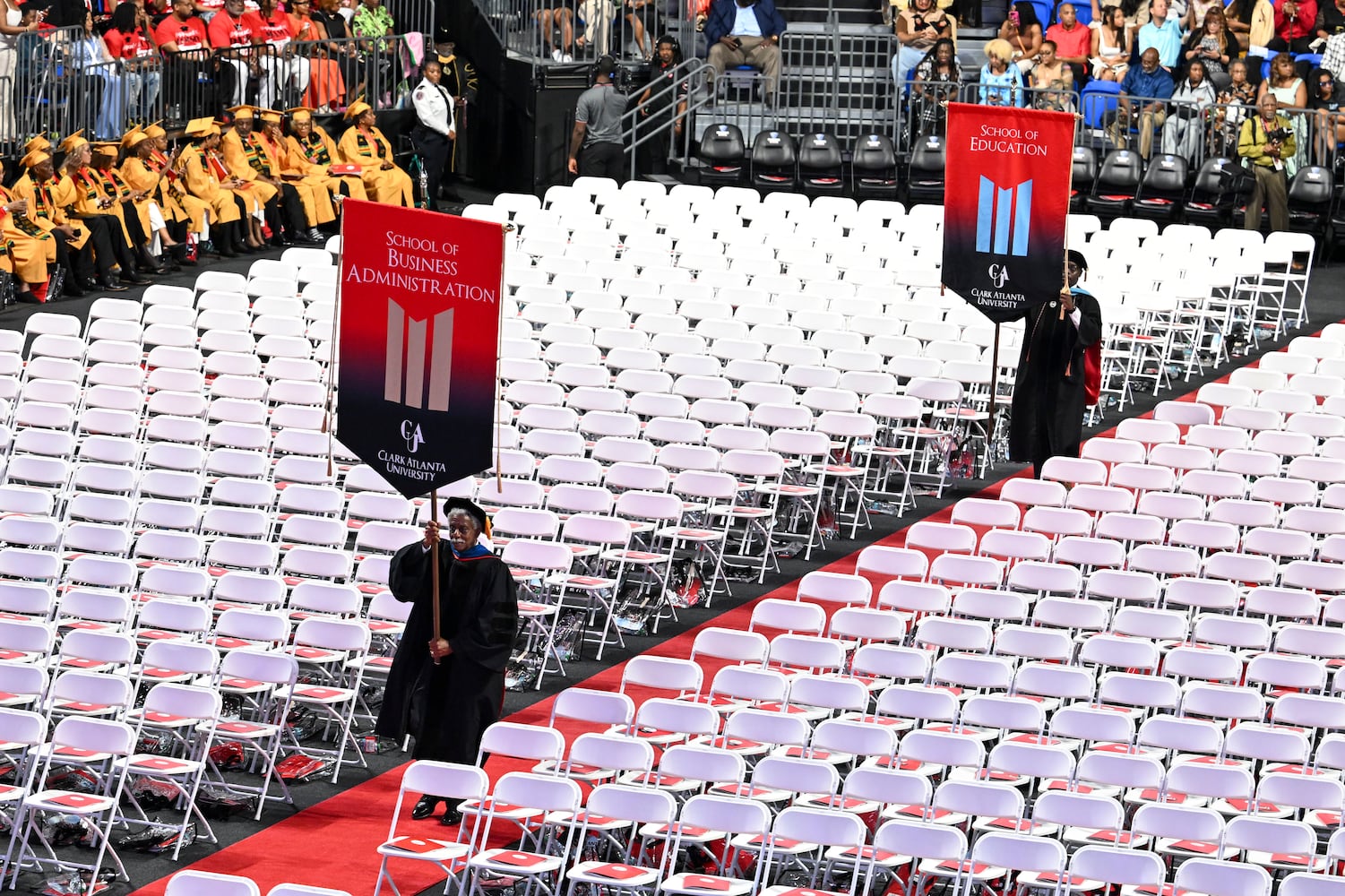 Faculty members enter during the opening of Clark Atlanta University’s 2025 commencement ceremony at Sunday, May 18, 2025 Georgia State’s Convocation Center. (Daniel Varnado/For the Atlanta Journal-Constitution)