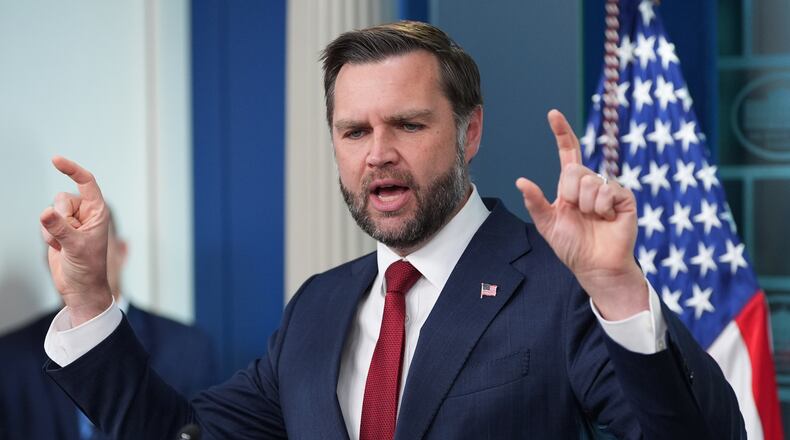 Vice President JD Vance speaks with reporters in the James Brady Press Briefing Room at the White House, Thursday, Sept. 3, 2026, in Washington. (AP Photo/Alex Brandon) CORRECTION: Date corrected to Sept. 3 instead of July 23.