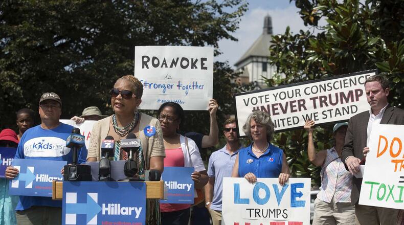 Anita Price, vice-mayor of Roanoke, Va., addresses the media and supporters during a news conference. (Erica Yoon/The Roanoke Times via AP)