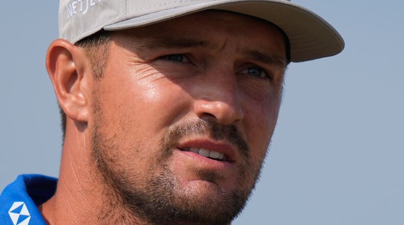 Bryson DeChambeau of the United States walks off the 9th tee during the second day of the British Open Golf championships at Royal Birkdale golf club, in Southport, England, Friday, July 17, 2026. (AP Photo/David Goldman)