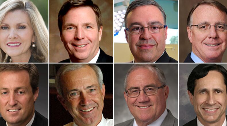 Atlanta-area hospital CEOs (clockwise from top left): Donna Hyland, Children's Health Care of Atlanta; John Fox, Emory Healthcare; John Haupert, Grady Memorial Hospital; John Shelton Jr., DeKalb Medical Center; Robert Quattrocchi, Northside Hospital; Reynold Jennings, WellStar Health Care System; Phillip Wolfe, Gwinnett Medical Center; Kevin Brown, Piedmont Healthcare.