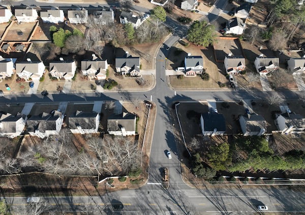 Aerial view of Winslow at Eagles Landing neighborhood, where a large number of homes are owned by investors, Thursday, Jan. 26, 2023, in McDonough. (Hyosub Shin/AJC)