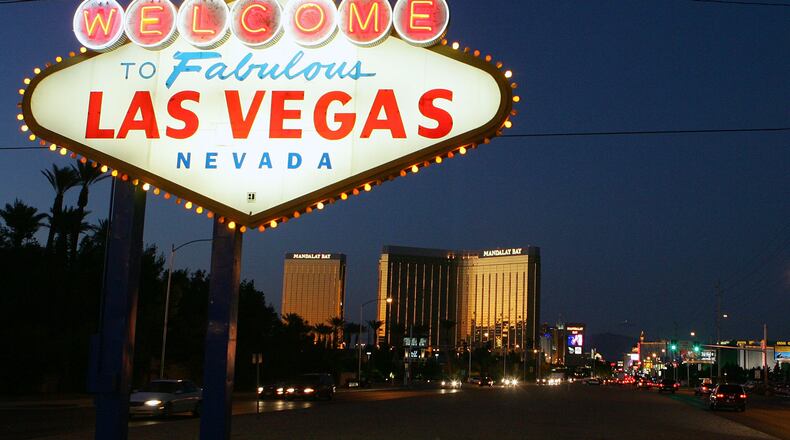 A sign welcomes visitors to the Las Vegas strip. (Ethan Miller/Getty Images)