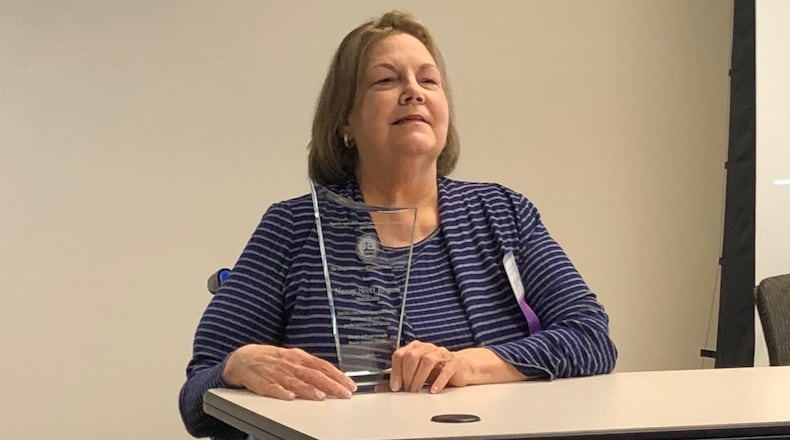 Nancy Scott Rogers received the Georgia Association of Criminal Defense Lawyers’ first Trailblazer Award on Friday. She was the first female president of the organization. (credit: Joshua Sharpe / AJC)