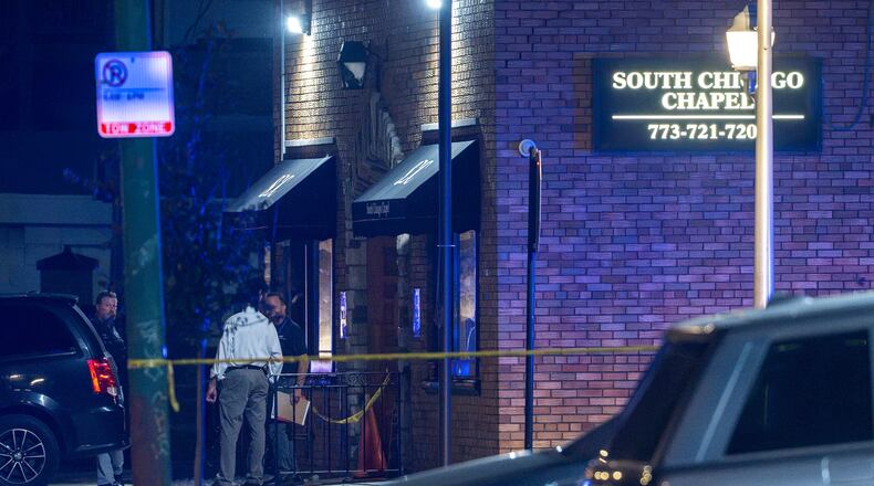 Chicago police investigate South Chicago Chapel after authorities discovered dozens of decomposing bodies in the funeral home's basement on Thursday, Aug. 6, 2026. (Tyler Pasciak LaRiviere/Chicago Sun-Times via AP)